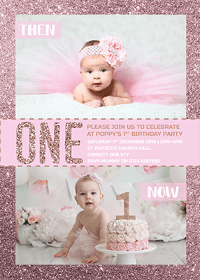 Personalised Glitter 1st Birthday Invites Personal Moments