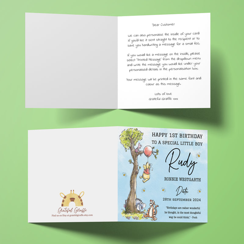 Personalised Classic Winnie The Pooh 1st Birthday Card - Son, Grandson, Godson, Nephew, Brother Gift