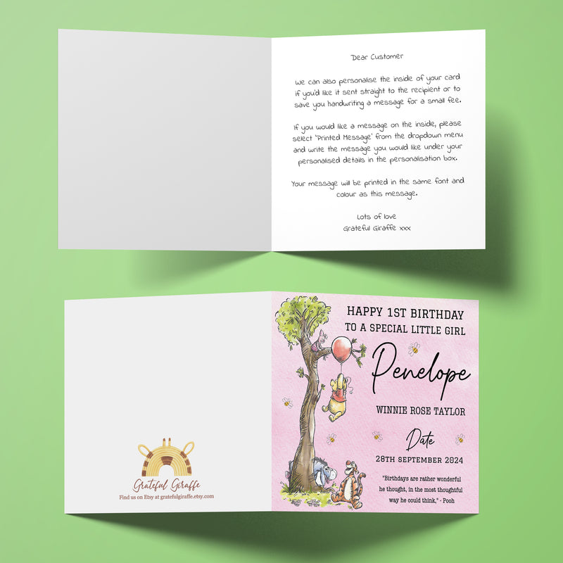 Personalised Classic Winnie The Pooh 1st Birthday Card - Daughter, Granddaughter, Niece, Goddaughter Gift