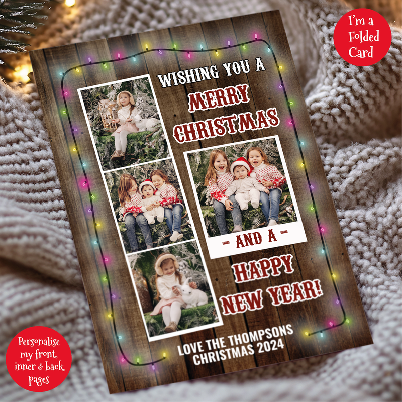 a christmas card with a photo of two children