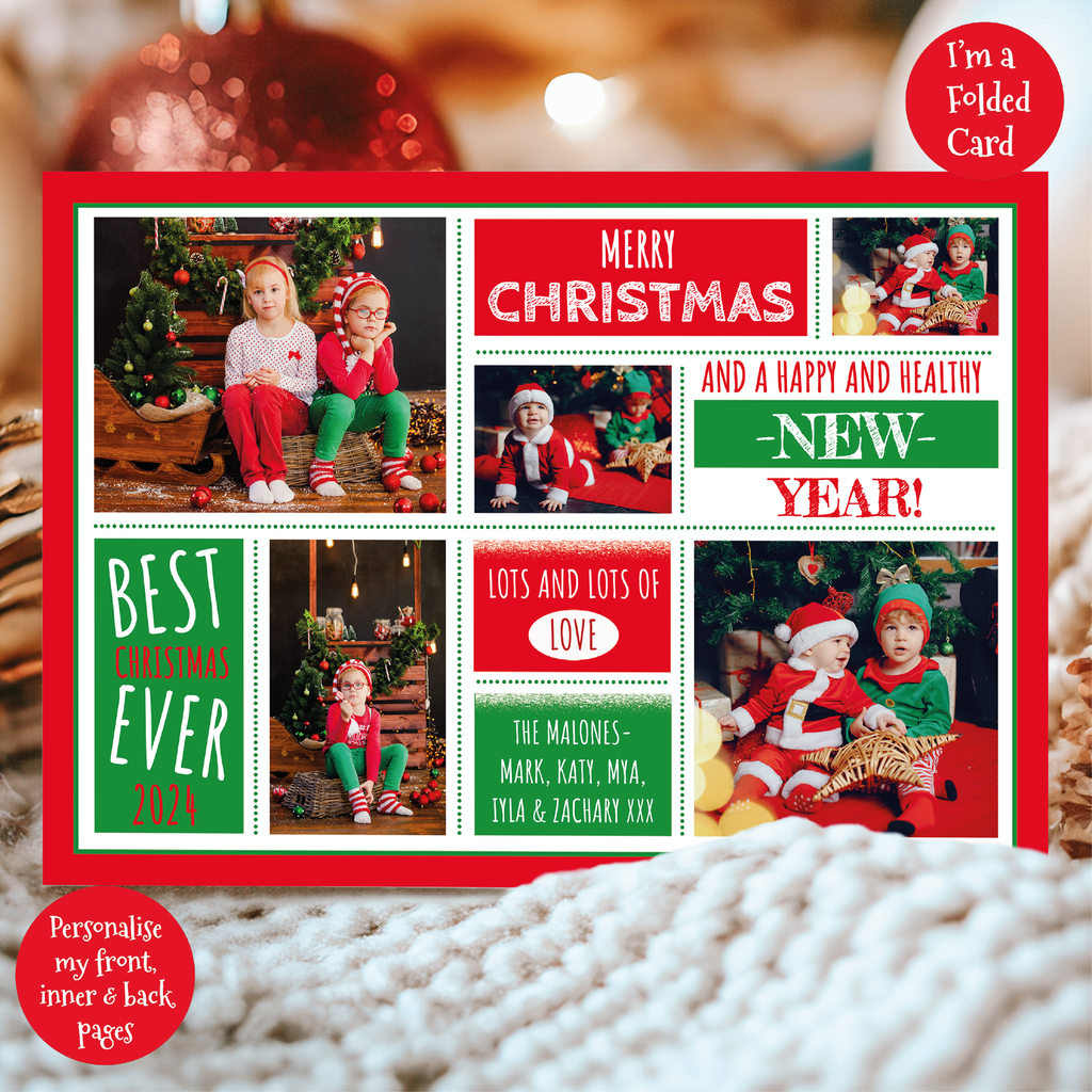 a christmas card with a picture of two children