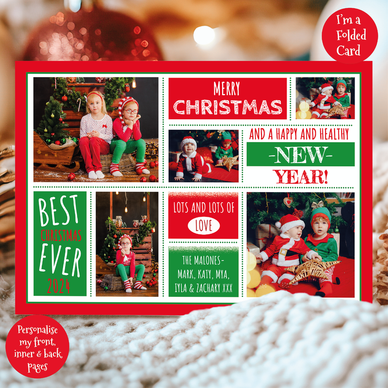 a christmas card with a picture of two children