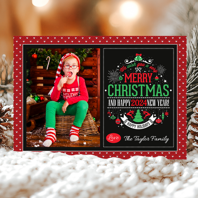 FLAT Personalised Merry Christmas Cards, Christmas Card Pack With Photo