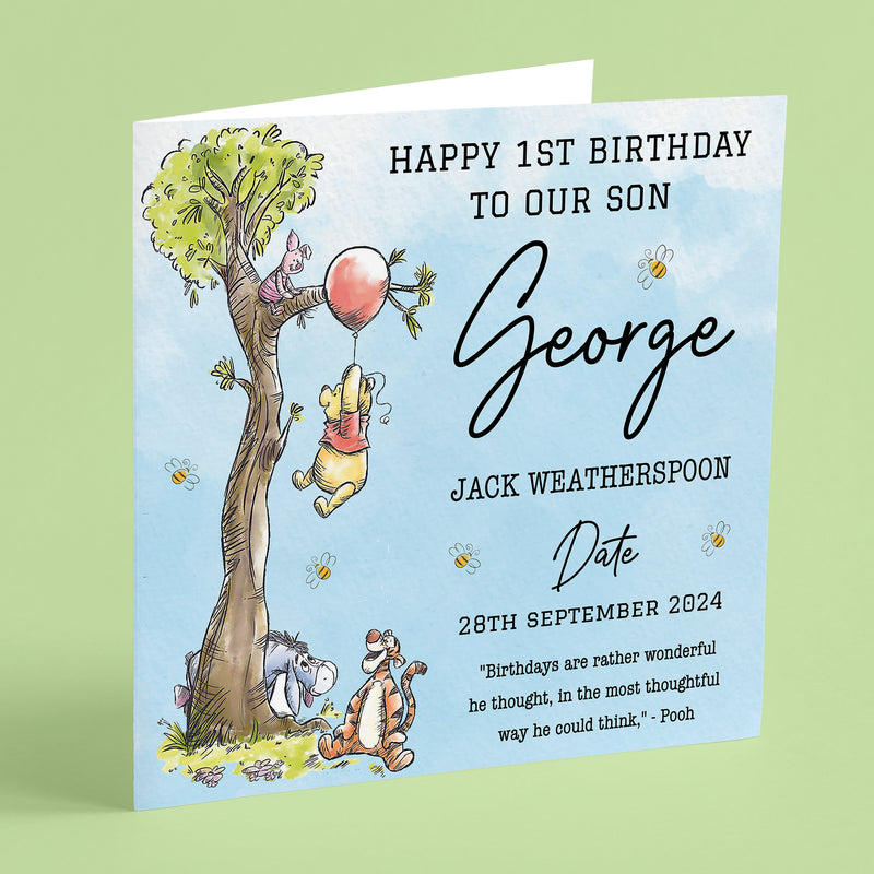 Personalised Classic Winnie The Pooh 1st Birthday Card - Daughter, Granddaughter, Niece, Goddaughter Gift