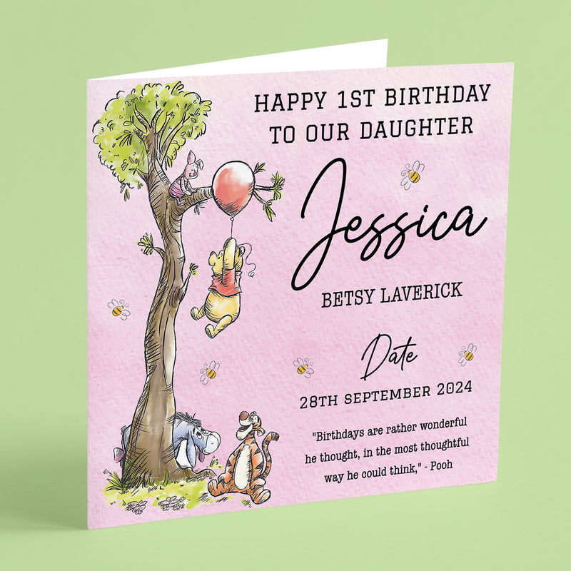 Personalised Classic Winnie The Pooh 1st Birthday Card - Daughter, Granddaughter, Niece, Goddaughter Gift
