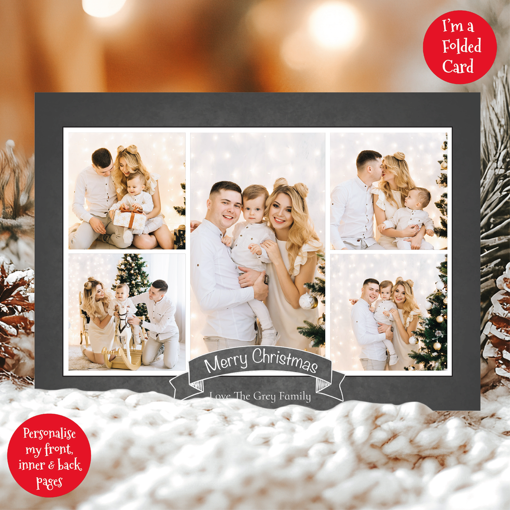 a christmas card with photos of a family