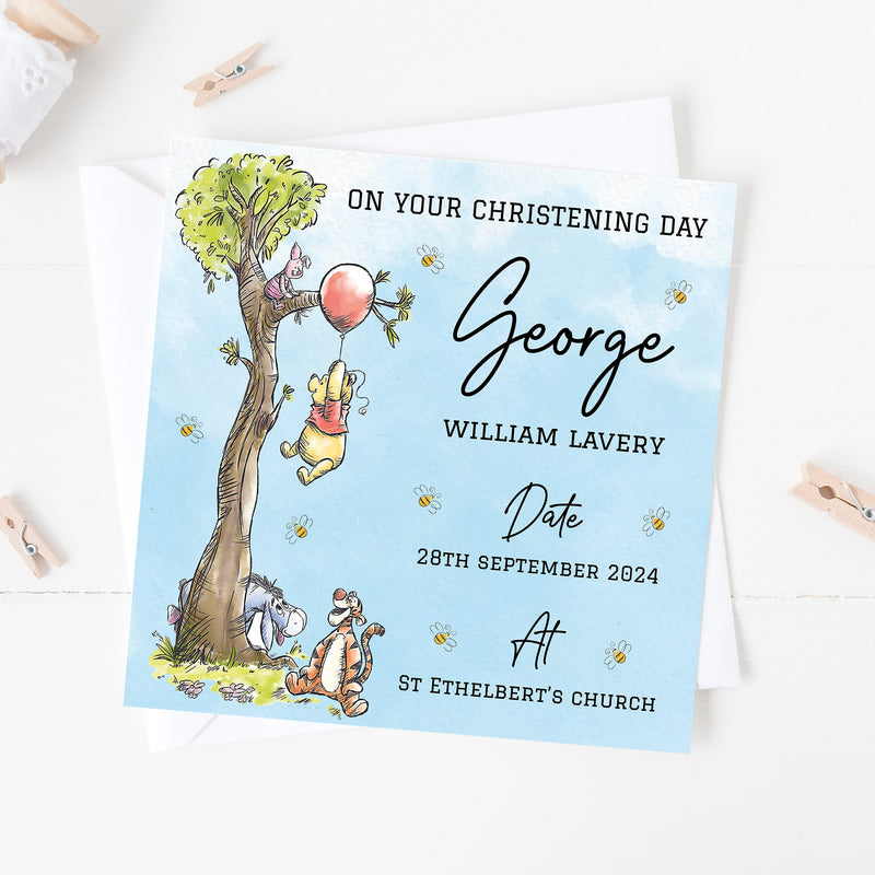 Personalised Classic Winnie The Pooh Baptism, Christening, Naming Day Card - Granddaughter, Goddaughter, Niece Girl Gift