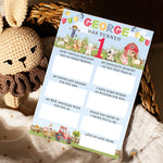 Personalised Farmyard First Birthday Time Capsule Cards with Envelopes - Colourful Keepsake Game, Customisable 1st Birthday Party Activity