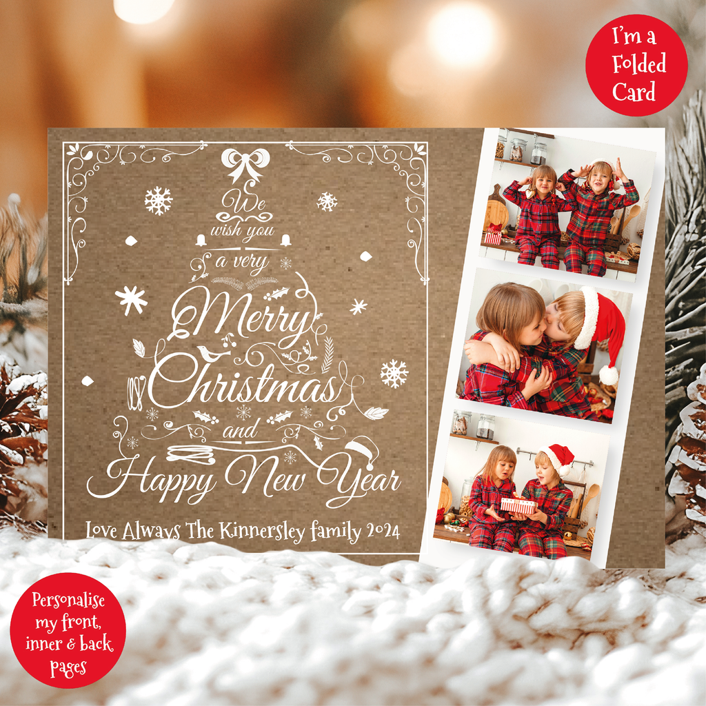 a christmas card with a picture of a couple kissing