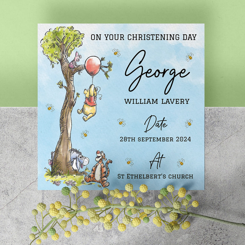 Personalised Classic Winnie The Pooh Baptism, Christening, Naming Day Card - Granddaughter, Goddaughter, Niece Girl Gift