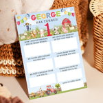 Personalised Farmyard First Birthday Time Capsule Cards with Envelopes - Colourful Keepsake Game, Customisable 1st Birthday Party Activity
