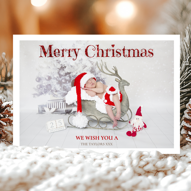 FLAT Family Christmas Cards Personalised, Baby Christmas Card Pack