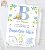 Boys Classic Pooh Christening Invites - Personalised Watercolour Design