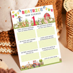 Personalised Farmyard First Birthday Time Capsule Cards with Envelopes - Colourful Keepsake Game, Customisable 1st Birthday Party Activity