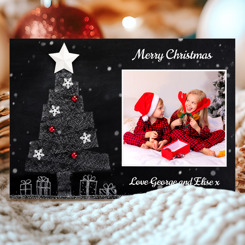 FLAT Personalised Photo Xmas Cards, Custom Festive Christmas Card
