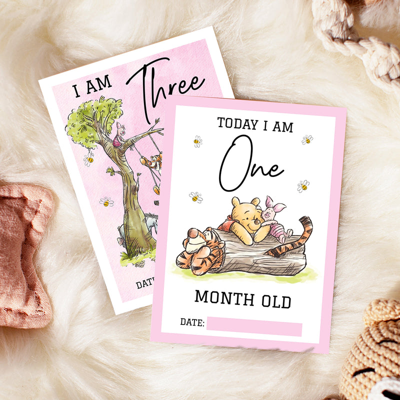 Winnie The Pooh Classic Pooh Bear 1st Year Milestone Cards - Pink Baby Girls Keepsake
