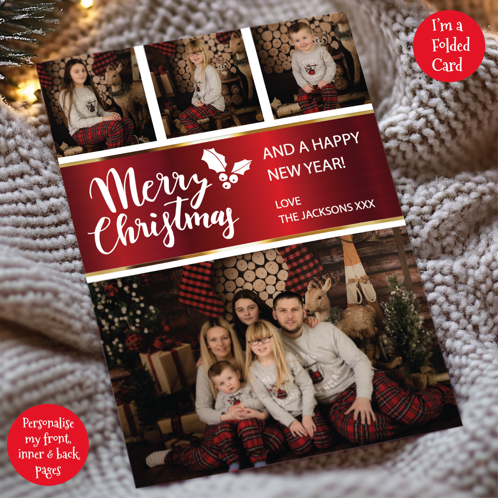 a christmas card with a family picture on it