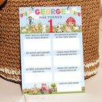 Personalised Farmyard First Birthday Time Capsule Cards with Envelopes - Colourful Keepsake Game, Customisable 1st Birthday Party Activity