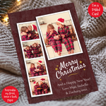 a christmas card with a picture of a girl in plaid pajamas