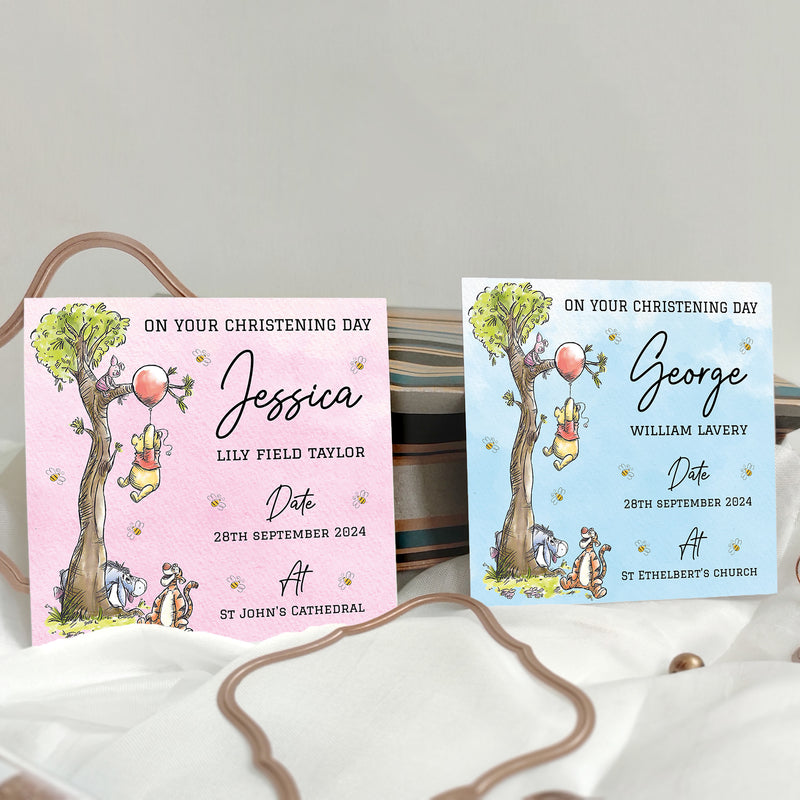 Personalised Classic Winnie The Pooh Baptism, Christening, Naming Day Card - Granddaughter, Goddaughter, Niece Girl Gift