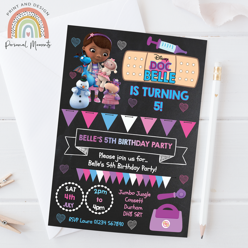 Personalised Doc McStuffins Birthday Party Invitations for Girls