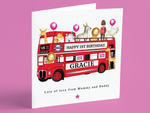 Personalised Jungle Bus Birthday Card Blue