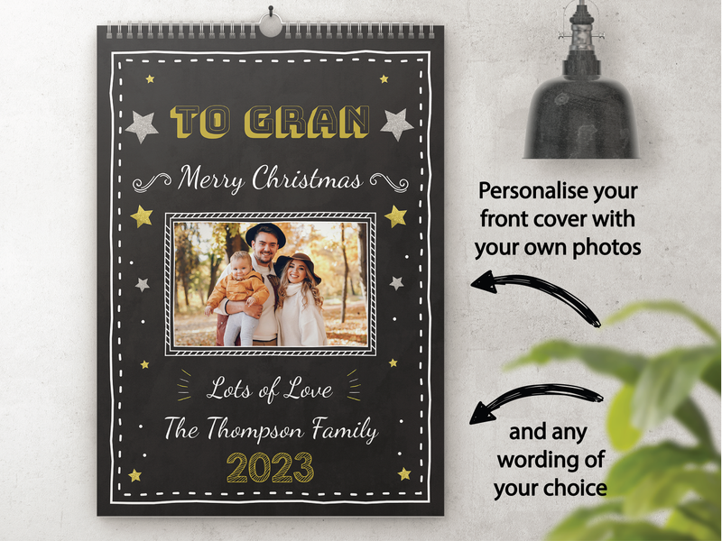 Personalised A5 Desktop Calendar 2025 – Black & Gold Design, Perfect for Christmas & Birthdays