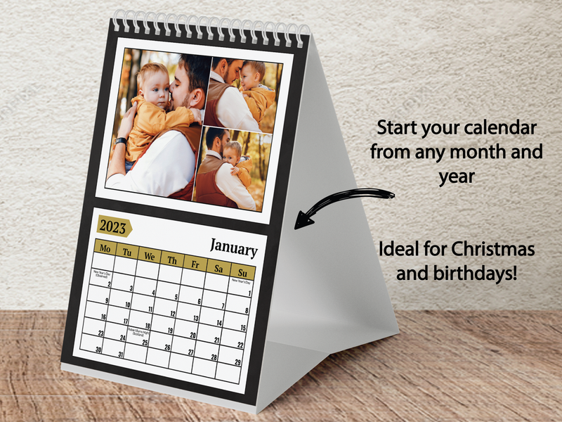 Personalised A4 Wall Calendar 2025 – Black & Gold Design, Perfect for Christmas & Birthdays