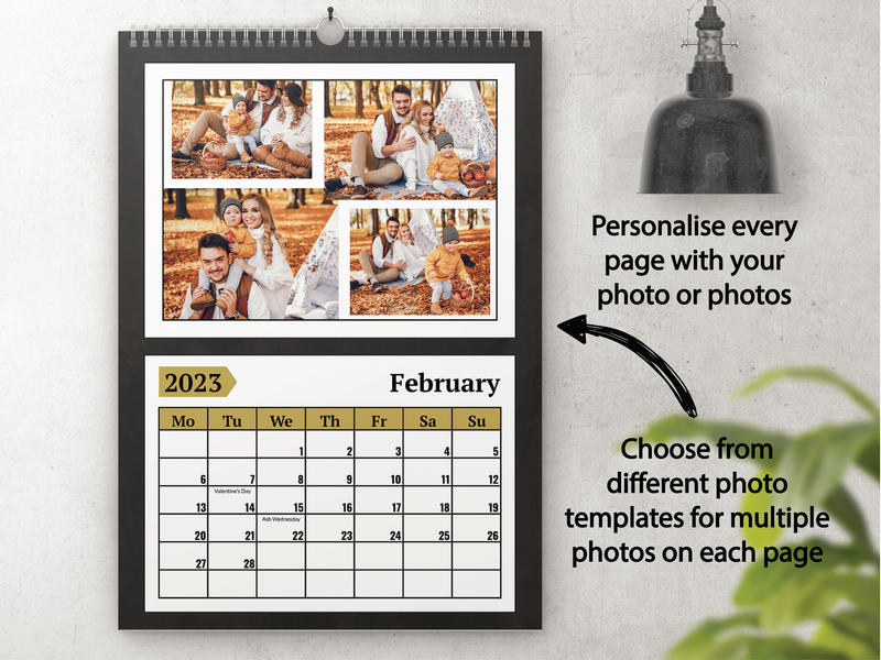 Personalised A3 Wall Calendar 2025 – Black & Gold Design, Perfect for Christmas & Birthdays