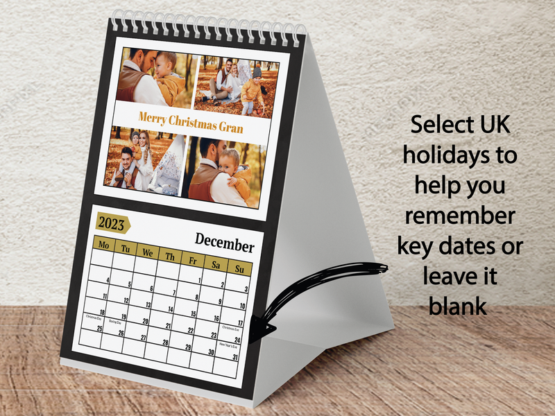 Personalised A4 Wall Calendar 2025 – Black & Gold Design, Perfect for Christmas & Birthdays