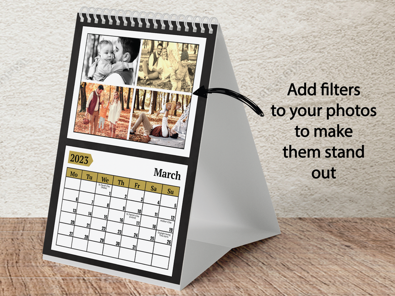 Personalised A3 Wall Calendar 2025 – Black & Gold Design, Perfect for Christmas & Birthdays