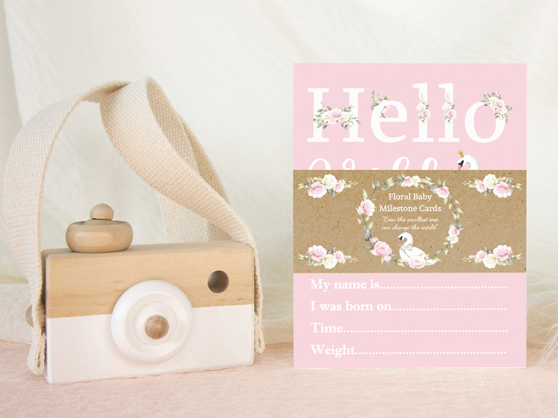 Vintage Pink Floral Botanical Boho Milestone Cards - Baby Girl Keepsake