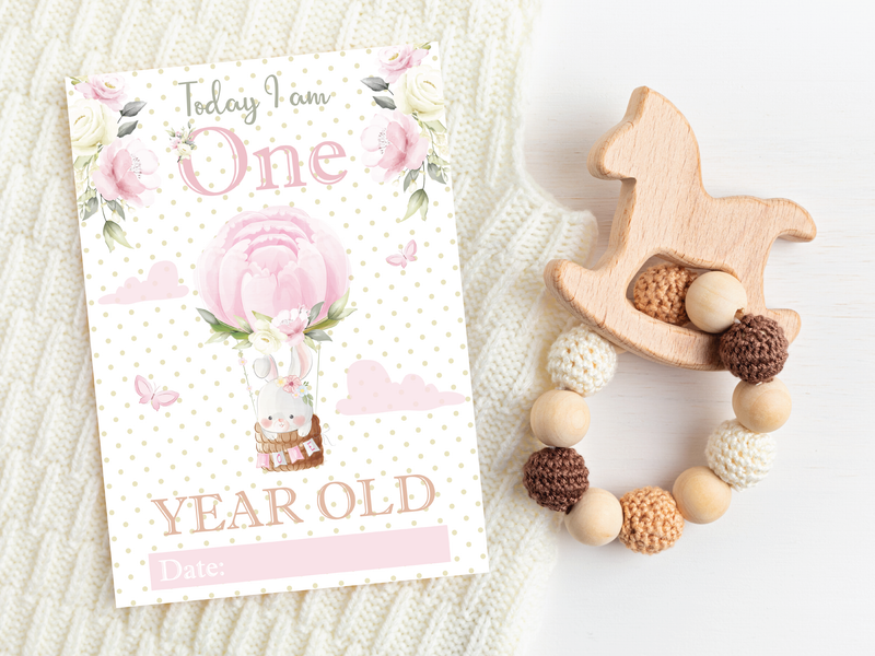 Vintage Pink Floral Botanical Boho Milestone Cards - Baby Girl Keepsake