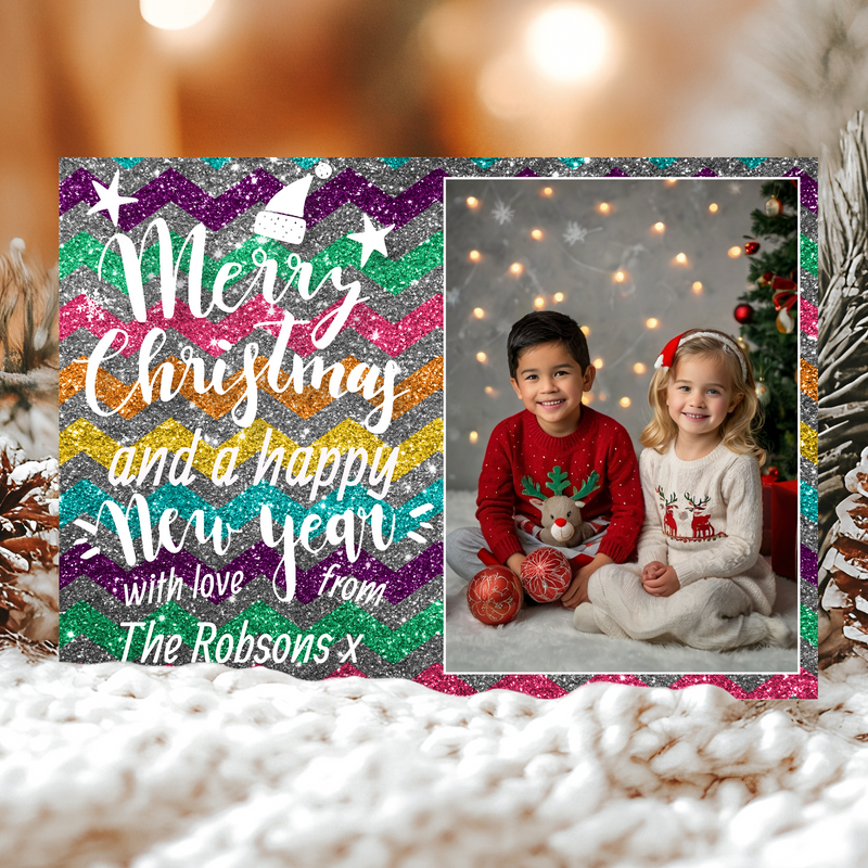 FLAT Personalised Christmas Cards For Family, Customised Christmas Greetings
