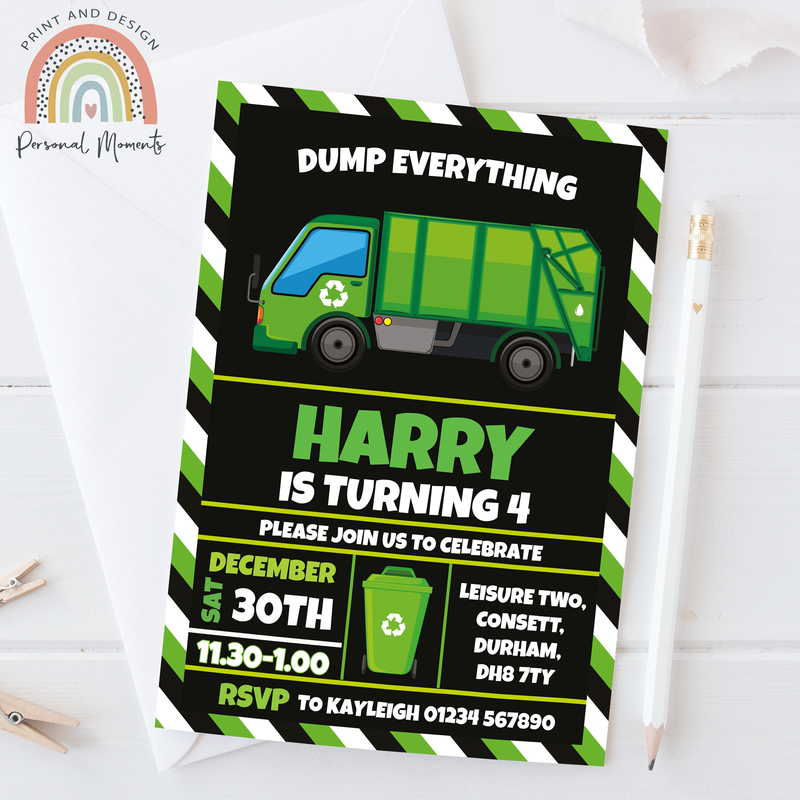 Personalised Bin Wagon Birthday Party Invitations for Kids