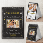 Personalised A4 Wall Calendar 2025 – Black & Gold Design, Perfect for Christmas & Birthdays
