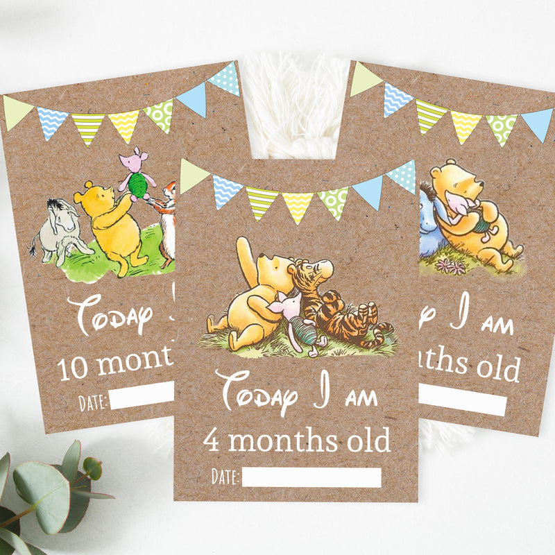Winnie The Pooh Classic Pooh Bear 1st Year Milestone Cards - Blue Baby Boys Keepsake