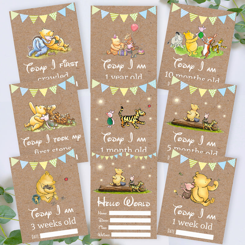 Winnie The Pooh Classic Pooh Bear 1st Year Milestone Cards - Blue Baby Boys Keepsake