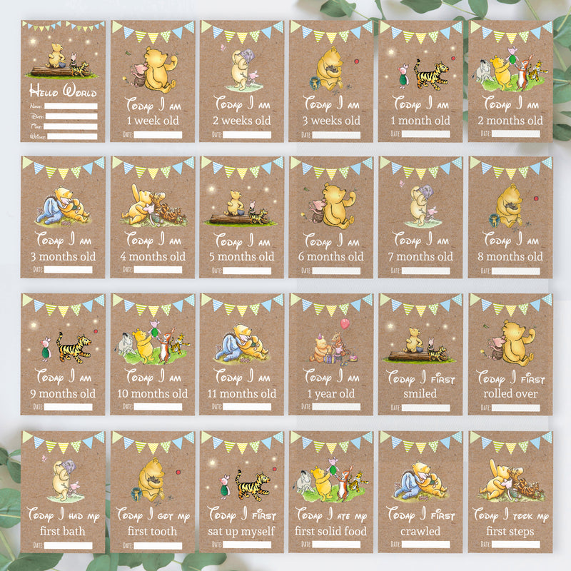 Winnie The Pooh Classic Pooh Bear 1st Year Milestone Cards - Blue Baby Boys Keepsake