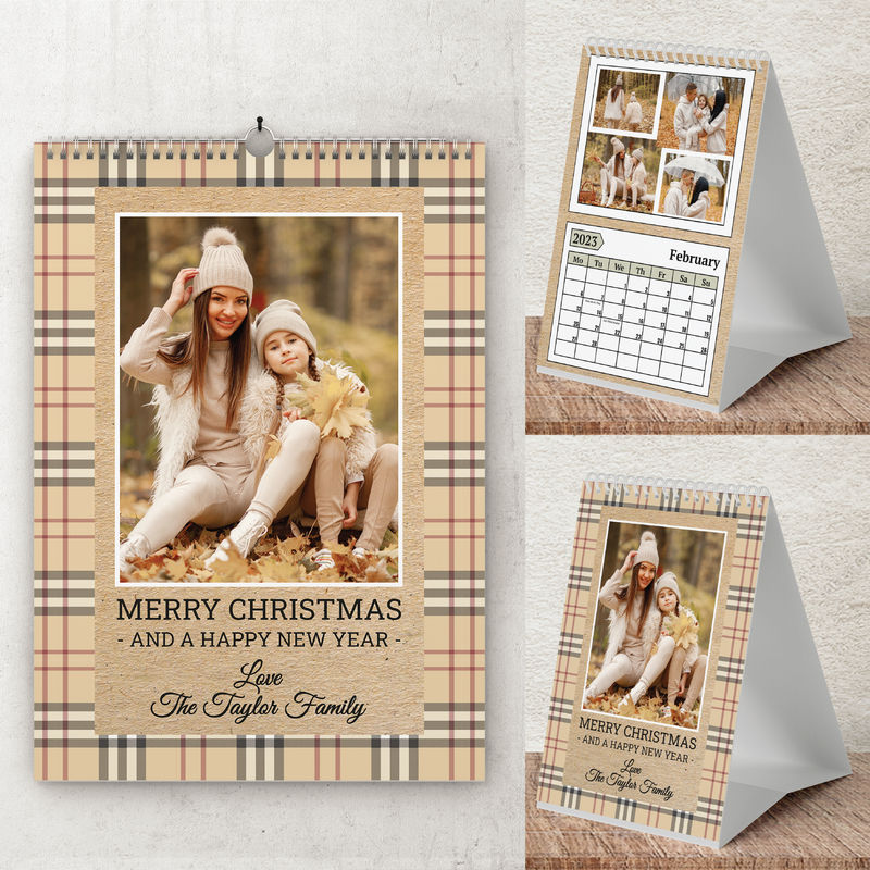 Personalised A3 Wall Calendar 2025 – Classic Plaid & Rustic Family Design