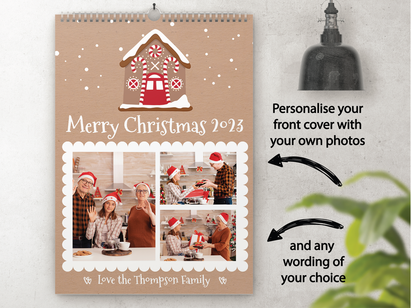 Personalised A4 Wall Calendar 2025 – Gingerbread House Christmas Design
