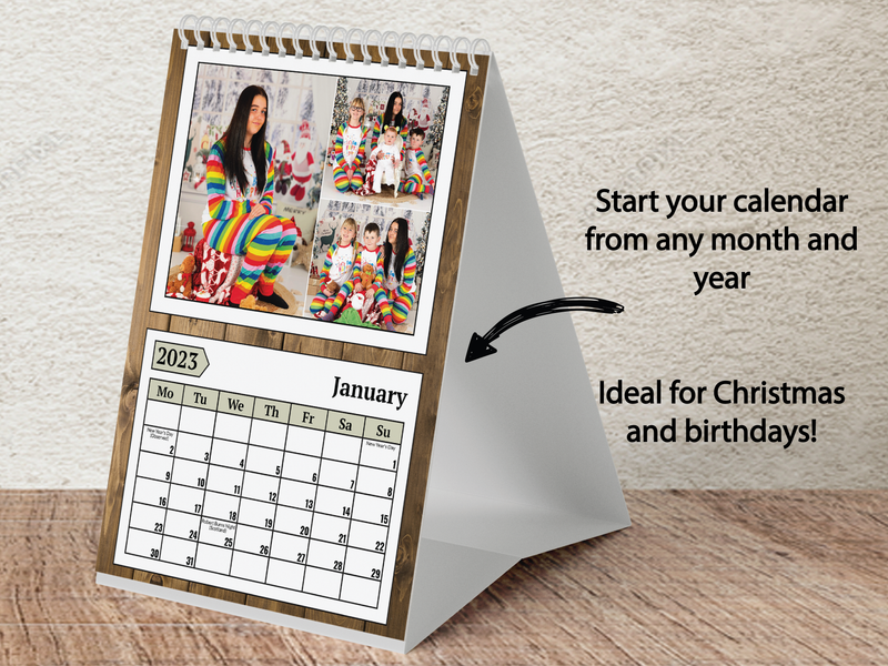 Personalised A5 Wall Calendar 2025 – Rustic Wood & Christmas Decor Design