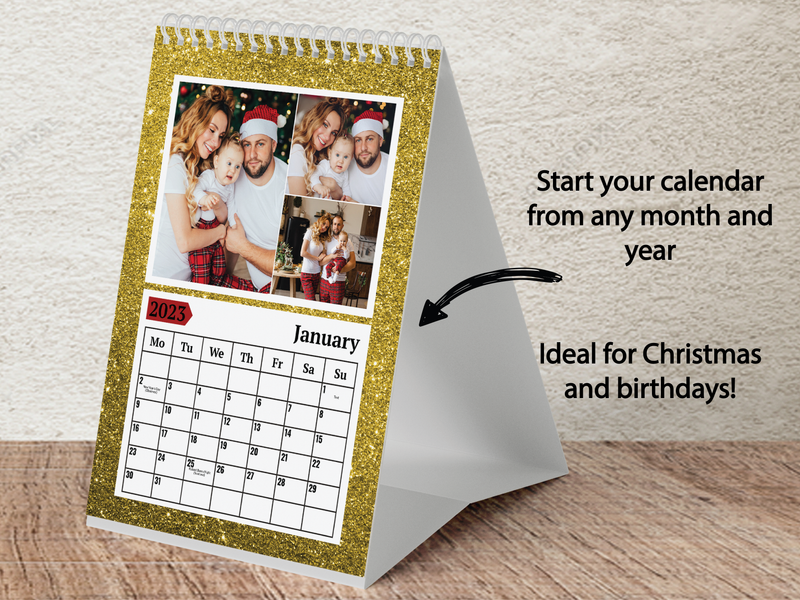 Personalised A3 Wall Calendar 2025 – Red Glitter Effect & Gold Number Design