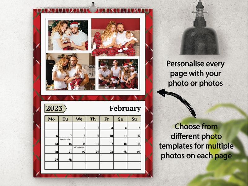 Personalised A5 Wall Calendar 2025 – Red Tartan & Joyful Christmas Design