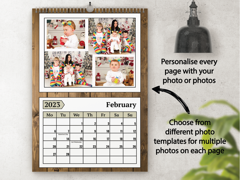 Personalised A5 Wall Calendar 2025 – Rustic Wood & Christmas Decor Design