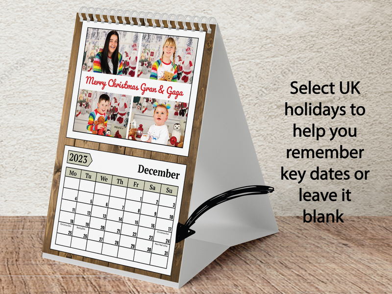 Personalised A5 Wall Calendar 2025 – Rustic Wood & Christmas Decor Design