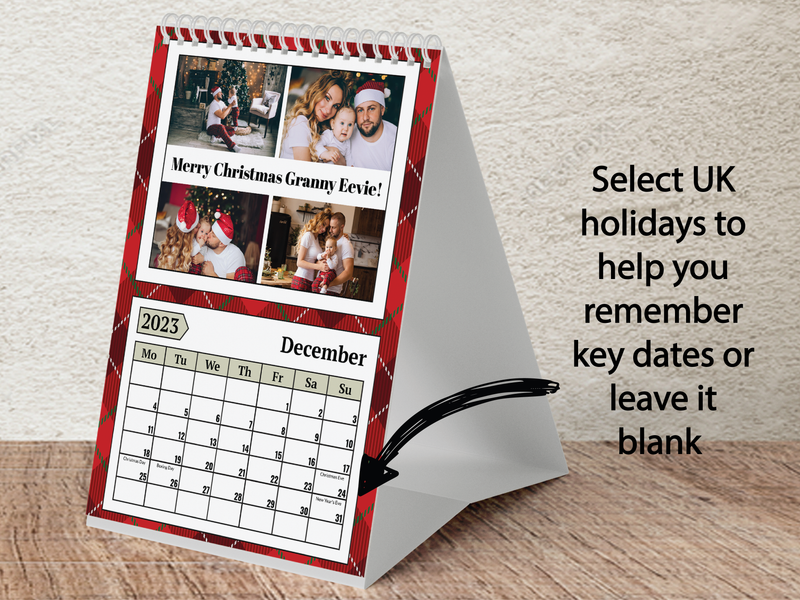 Personalised A3 Wall Calendar 2025 – Red Tartan & Joyful Christmas Design