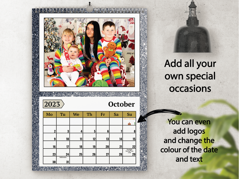 Personalised A5 Wall Calendar 2025 – Glitter Effect & Colourful Design