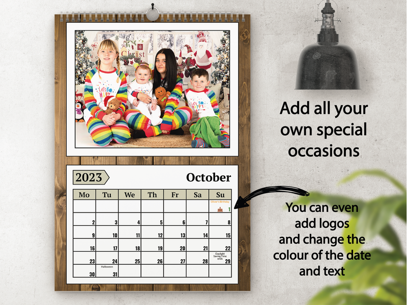 Personalised A5 Wall Calendar 2025 – Rustic Wood & Christmas Decor Design