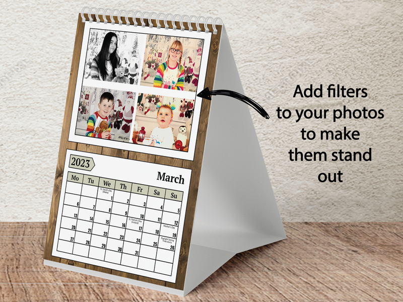 Personalised A3 Wall Calendar 2025 – Rustic Wood & Christmas Decor Design